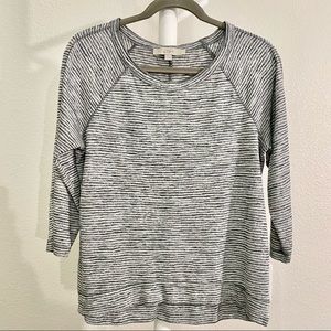LOFT Tee 3/4 Sleeve Grey & White Mini striped Medium